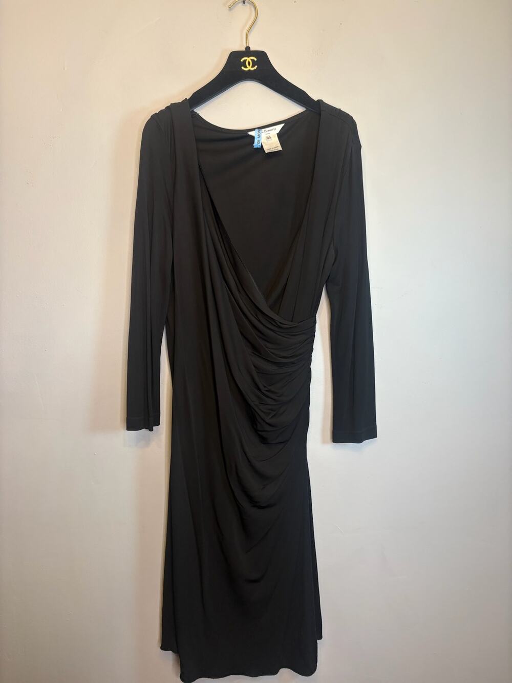 LK Bennett London Black Long Sleeve Ruched Midi Dress Womens Size 12